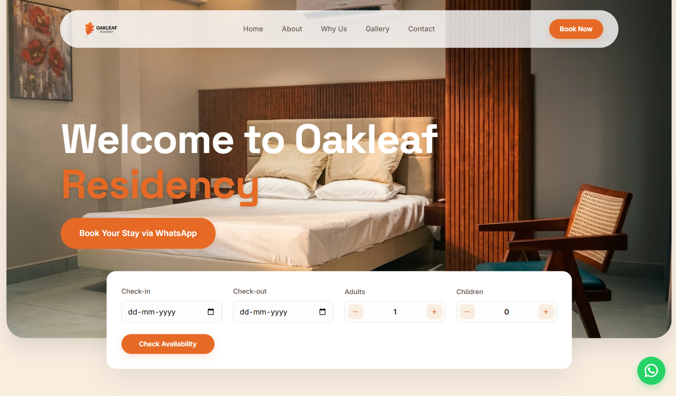 Oakleaf Residency website designed and developed by Wagoncloud Studio